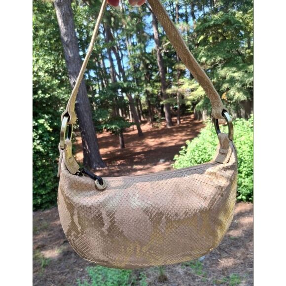 DONALD J PLINER - Gold/Blush Python Snakeskin-Embossed Leather Hobo Shoulder Bag - Picture 16 of 16